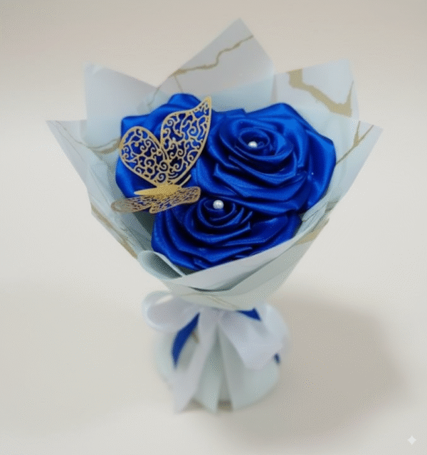 Flores-3-Azul Ramo de flores con mariposa