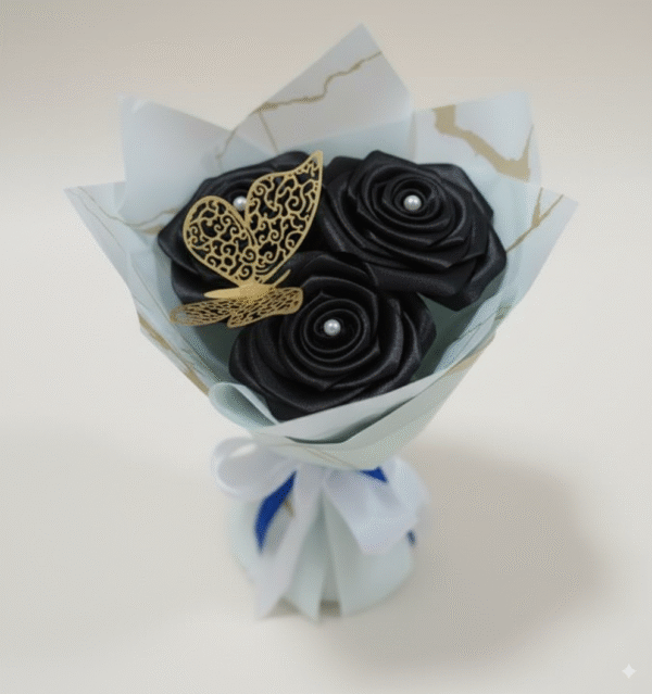 Flores-3-negra Ramo de flores con mariposa